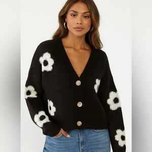 Black Floral Button-Up Cardigan